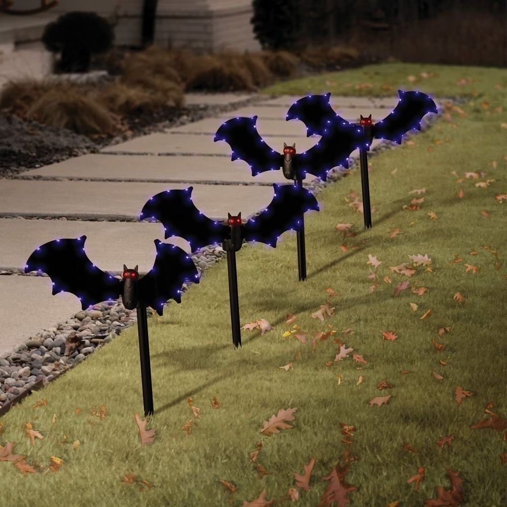 Member's Mark Animated Bat Pathway LED Lights Halloween Decor 4 Piece Set Purple